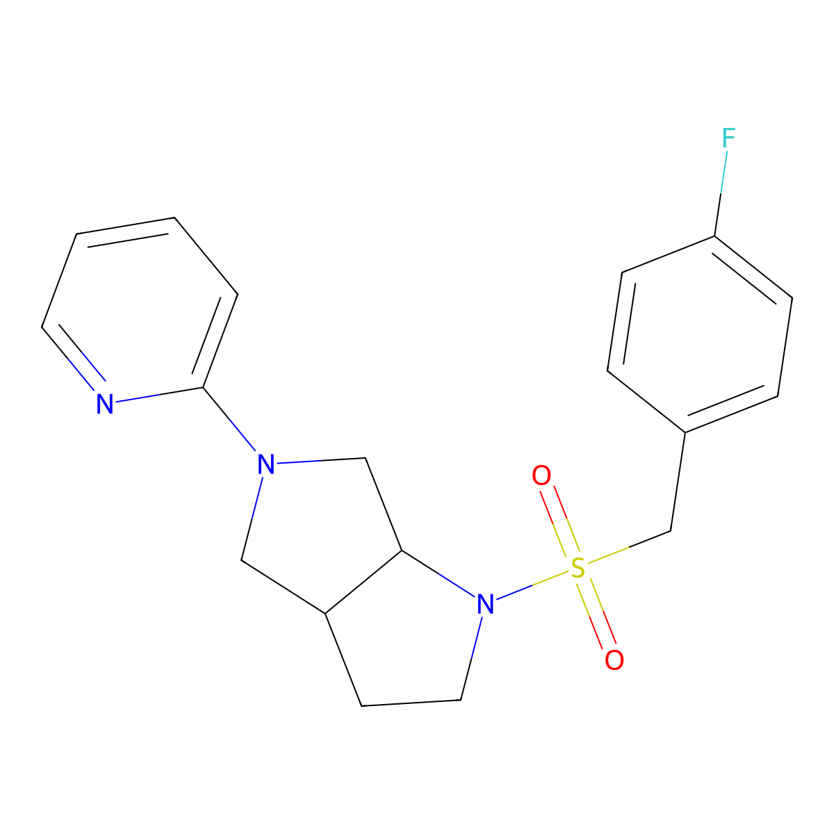 2-{1-[(4-Fluorophenyl)methanesulfonyl]-octahydropyrrolo[2,3-c]pyrrol-5-yl}pyridine molecular structure, CAS 2549014-71-1
