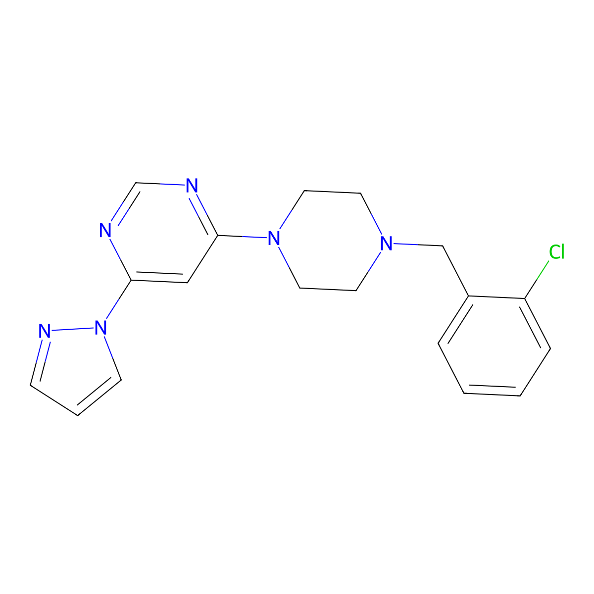 4-{4-[(2-chlorophenyl)methyl]piperazin-1-yl}-6-(1H-pyrazol-1-yl)pyrimidine molecular structure, CAS 2549014-73-3