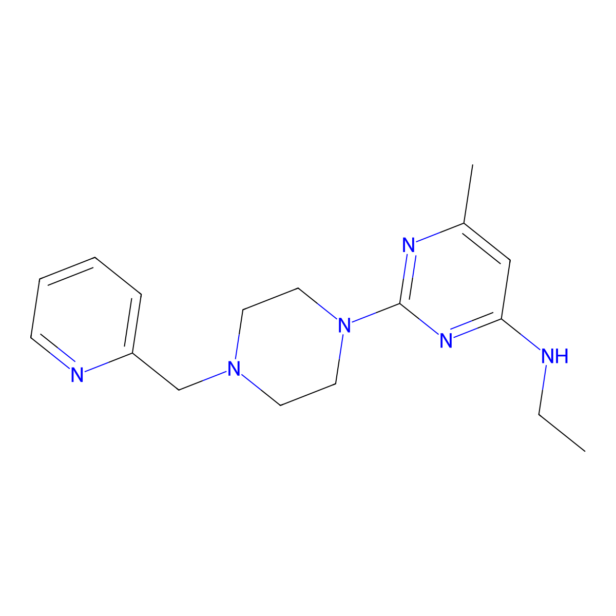 N-ethyl-6-methyl-2-{4-[(pyridin-2-yl)methyl]piperazin-1-yl}pyrimidin-4-amine molecular structure, CAS 2549014-74-4