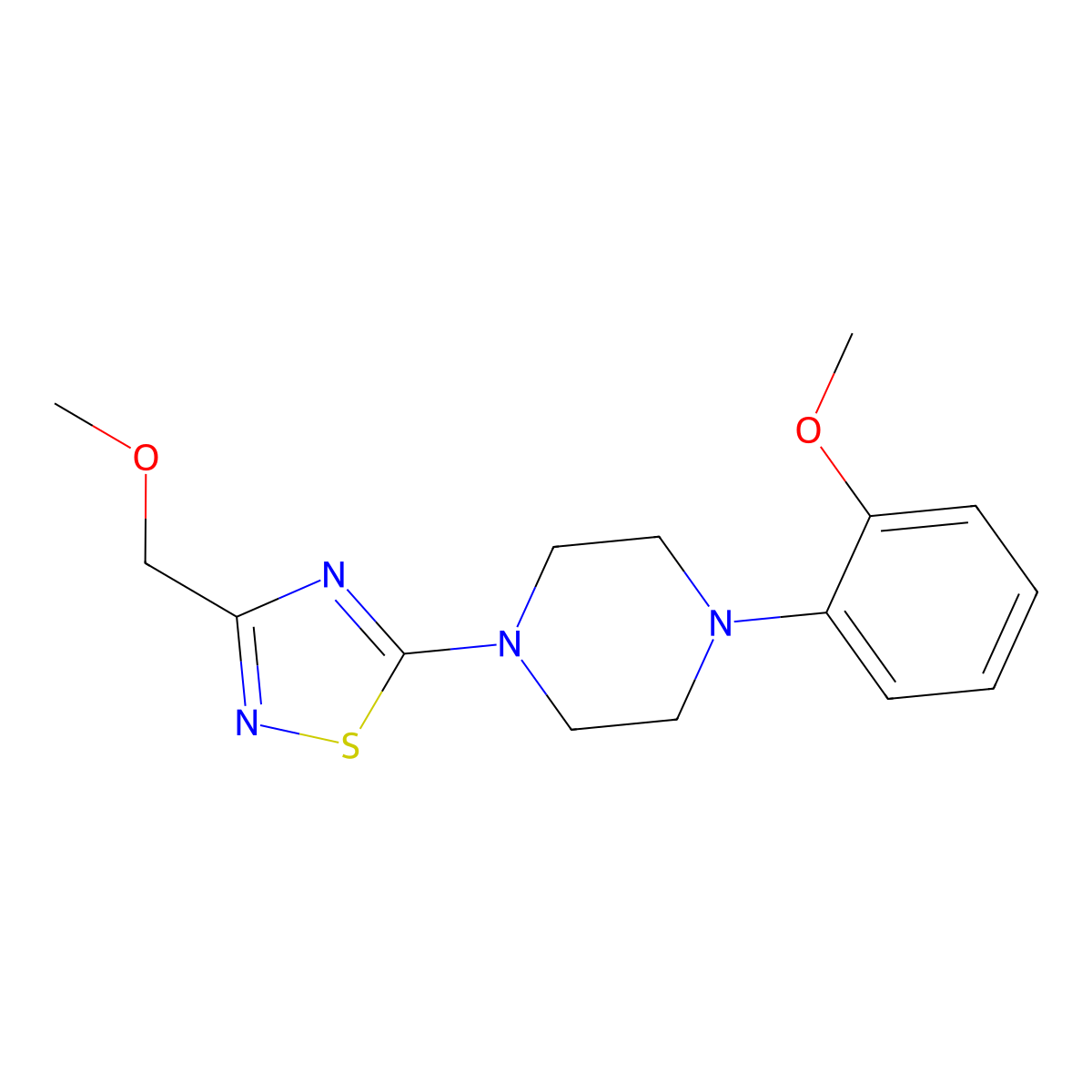 1-[3-(Methoxymethyl)-1,2,4-thiadiazol-5-yl]-4-(2-methoxyphenyl)piperazine molecular structure, CAS 2549014-76-6