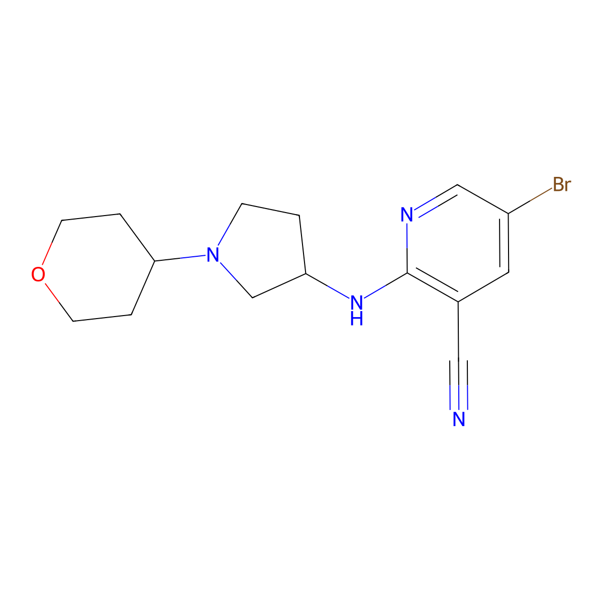 5-Bromo-2-{[1-(oxan-4-yl)pyrrolidin-3-yl]amino}pyridine-3-carbonitrile molecular structure, CAS 2549014-78-8