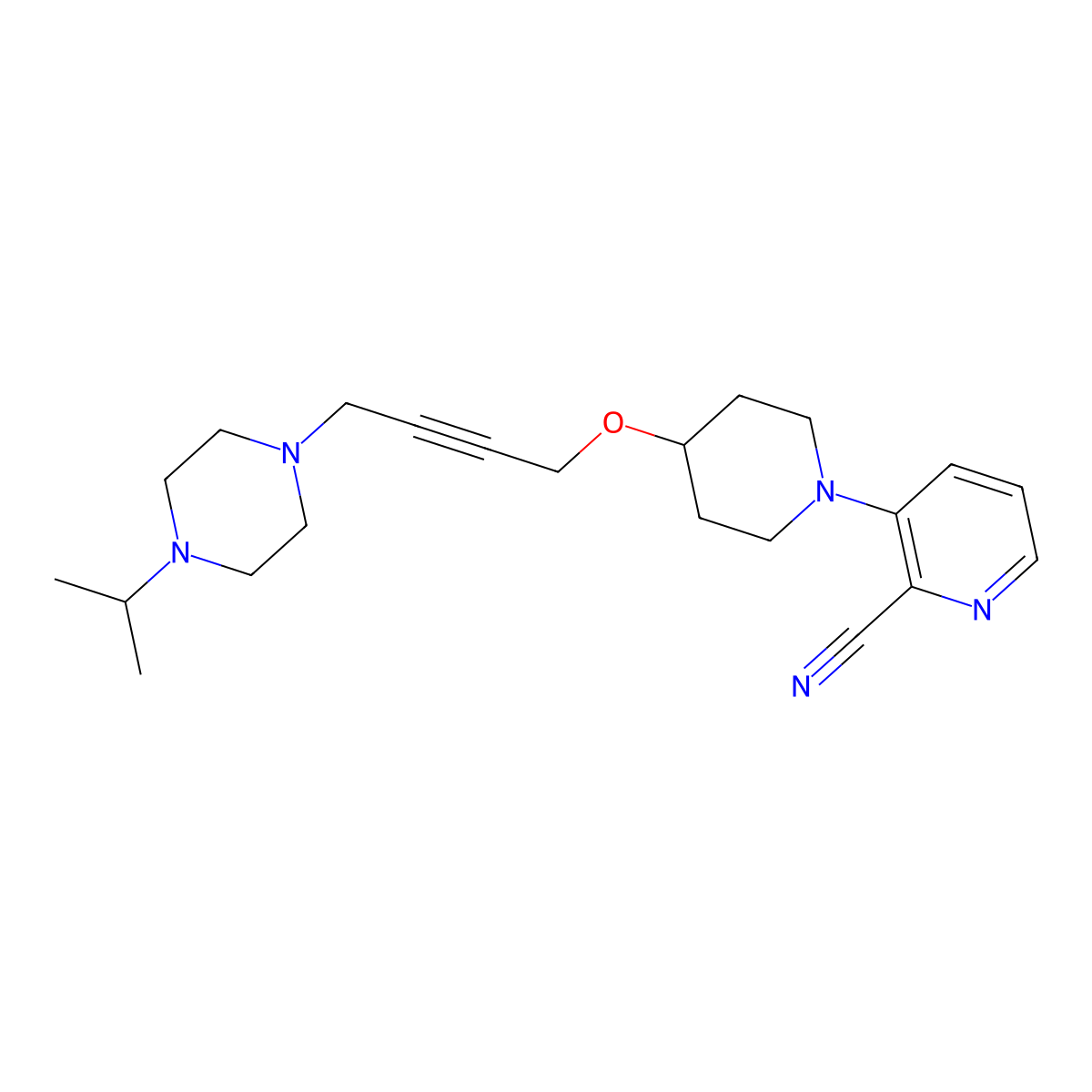 3-[4-({4-[4-(Propan-2-yl)piperazin-1-yl]but-2-yn-1-yl}oxy)piperidin-1-yl]pyridine-2-carbonitrile molecular structure, CAS 2549014-83-5