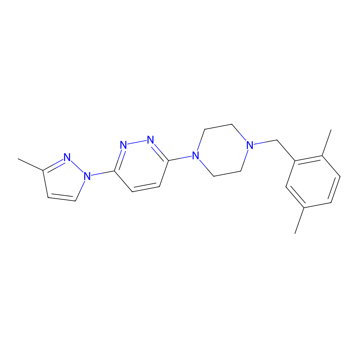3-{4-[(2,5-dimethylphenyl)methyl]piperazin-1-yl}-6-(3-methyl-1H-pyrazol-1-yl)pyridazine molecular structure, CAS 2549014-86-8
