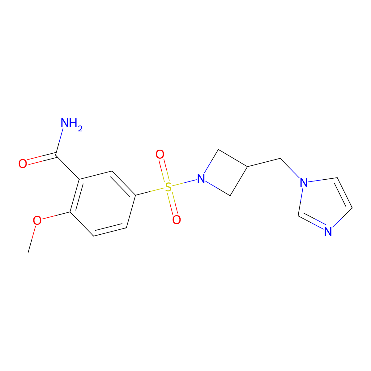 5-({3-[(1H-imidazol-1-yl)methyl]azetidin-1-yl}sulfonyl)-2-methoxybenzamide molecular structure, CAS 2549014-91-5