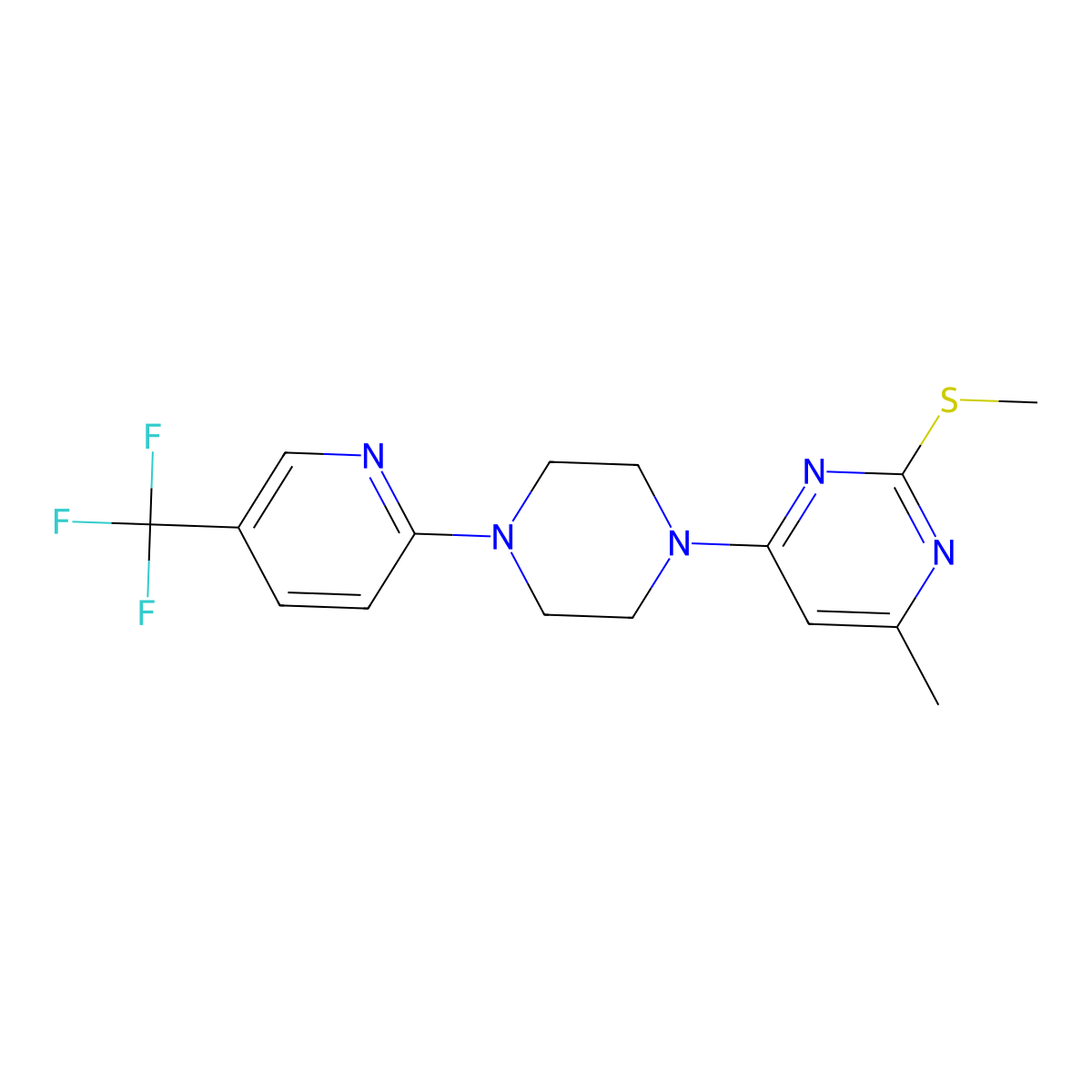 4-Methyl-2-(methylsulfanyl)-6-{4-[5-(trifluoromethyl)pyridin-2-yl]piperazin-1-yl}pyrimidine molecular structure, CAS 2549014-96-0