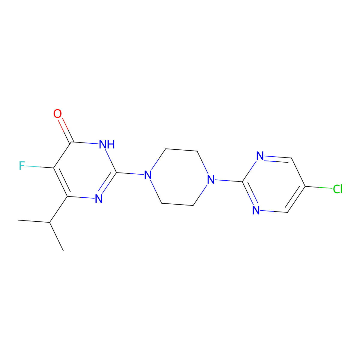 2-[4-(5-Chloropyrimidin-2-yl)piperazin-1-yl]-5-fluoro-6-(propan-2-yl)-3,4-dihydropyrimidin-4-one molecular structure, CAS 2549014-97-1