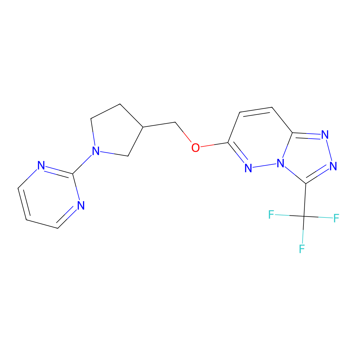 2-[3-({[3-(Trifluoromethyl)-[1,2,4]triazolo[4,3-b]pyridazin-6-yl]oxy}methyl)pyrrolidin-1-yl]pyrimidine molecular structure, CAS 2549015-11-2