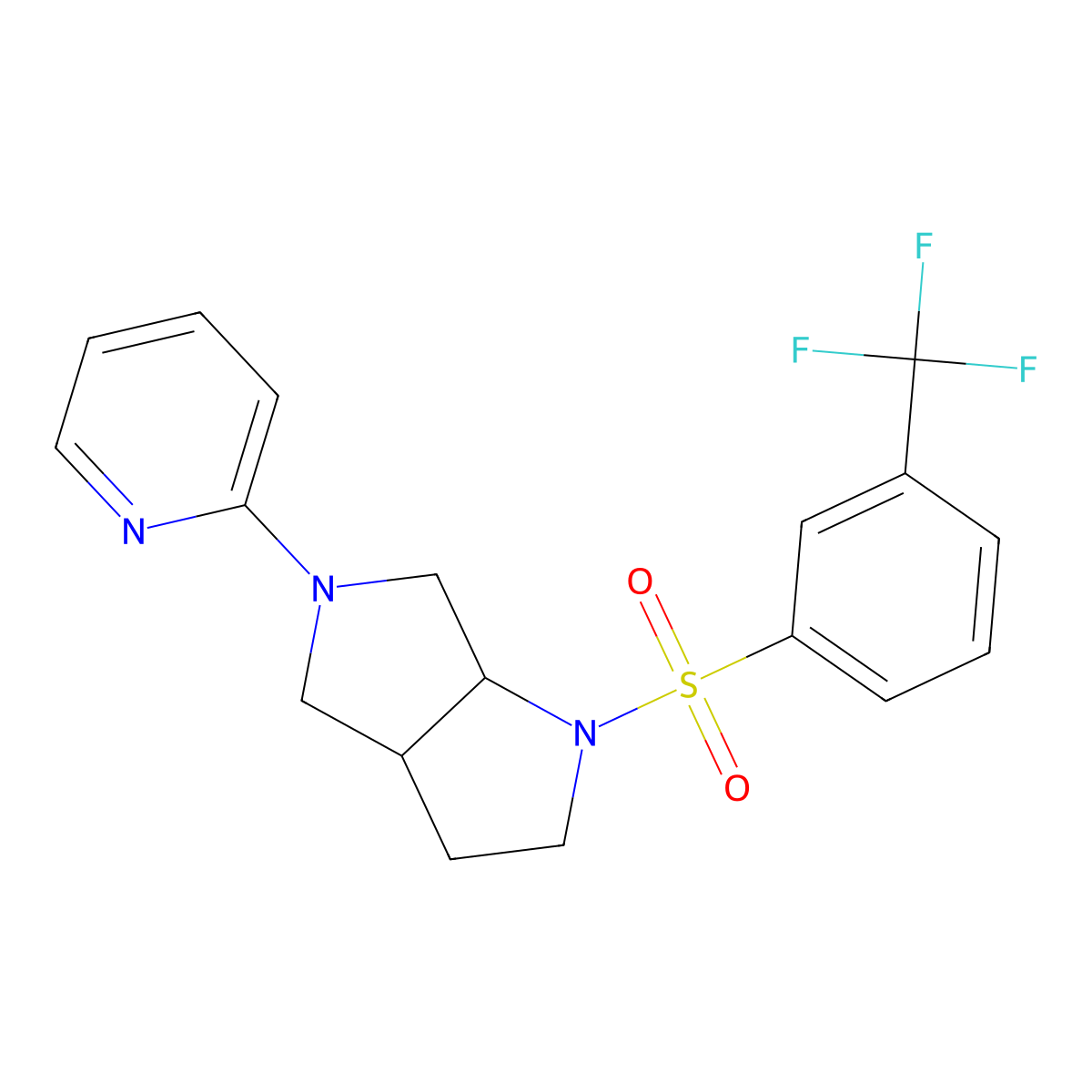 2-{1-[3-(Trifluoromethyl)benzenesulfonyl]-octahydropyrrolo[2,3-c]pyrrol-5-yl}pyridine molecular structure, CAS 2549015-14-5