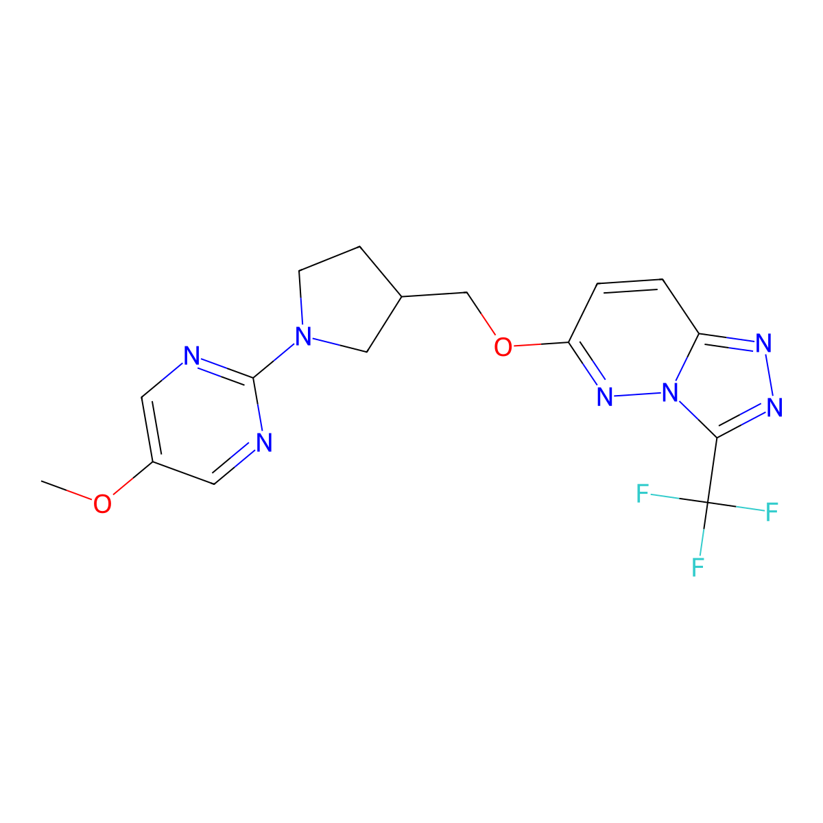 5-Methoxy-2-[3-({[3-(trifluoromethyl)-[1,2,4]triazolo[4,3-b]pyridazin-6-yl]oxy}methyl)pyrrolidin-1-yl]pyrimidine molecular structure, CAS 2549015-15-6