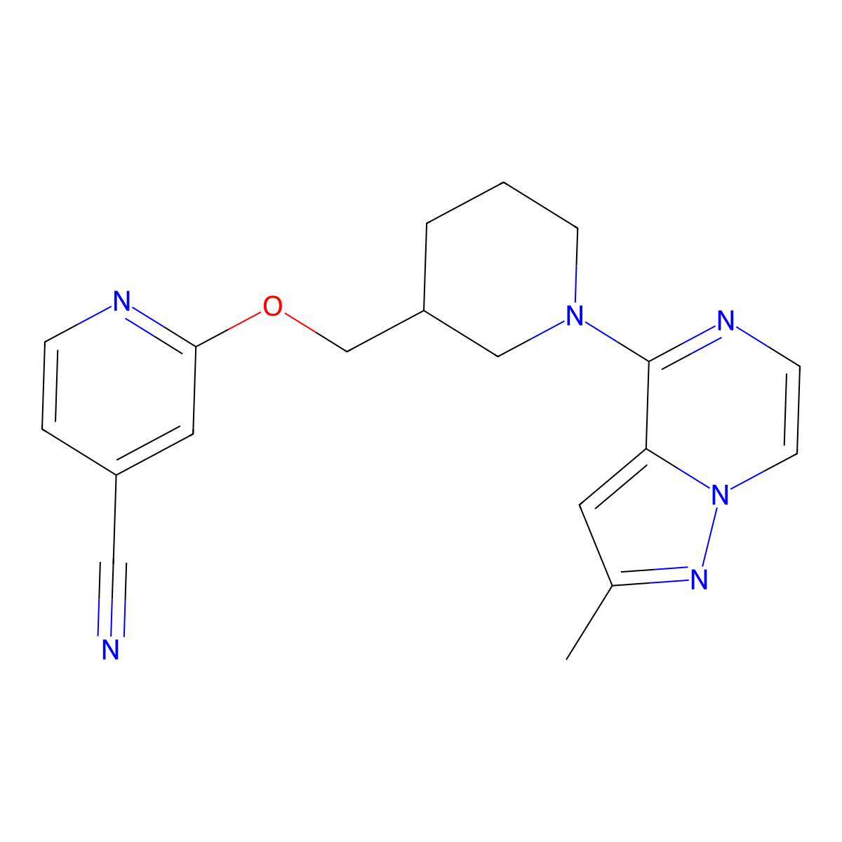 2-[(1-{2-Methylpyrazolo[1,5-a]pyrazin-4-yl}piperidin-3-yl)methoxy]pyridine-4-carbonitrile molecular structure, CAS 2549015-16-7
