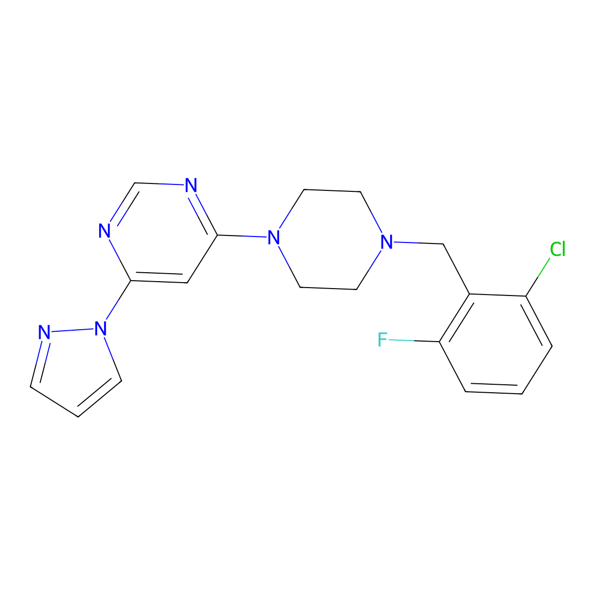 4-{4-[(2-chloro-6-fluorophenyl)methyl]piperazin-1-yl}-6-(1H-pyrazol-1-yl)pyrimidine molecular structure, CAS 2549015-17-8