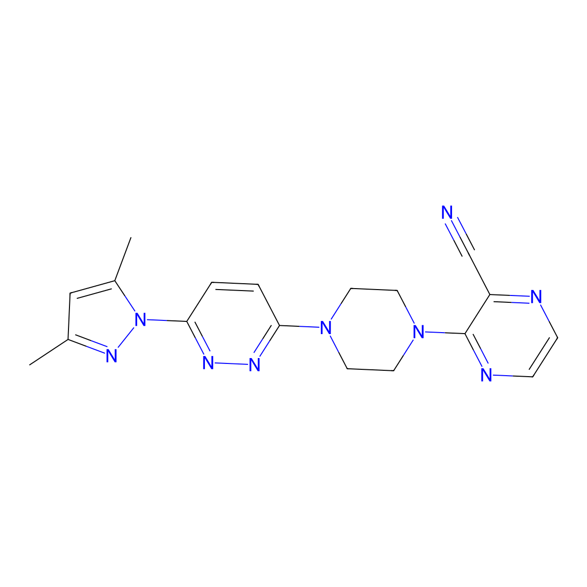 3-{4-[6-(3,5-dimethyl-1H-pyrazol-1-yl)pyridazin-3-yl]piperazin-1-yl}pyrazine-2-carbonitrile molecular structure, CAS 2549015-20-3
