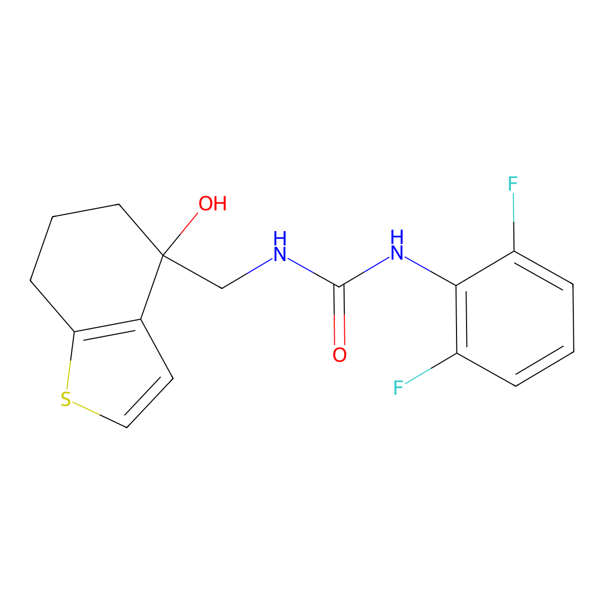 1-(2,6-Difluorophenyl)-3-[(4-hydroxy-4,5,6,7-tetrahydro-1-benzothiophen-4-yl)methyl]urea molecular structure, CAS 2549015-26-9