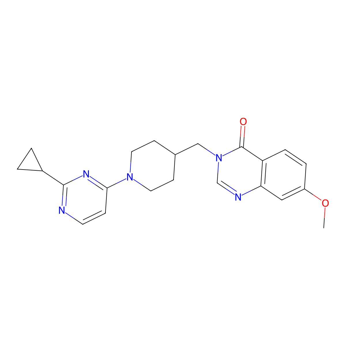 3-{[1-(2-Cyclopropylpyrimidin-4-yl)piperidin-4-yl]methyl}-7-methoxy-3,4-dihydroquinazolin-4-one molecular structure, CAS 2549015-28-1