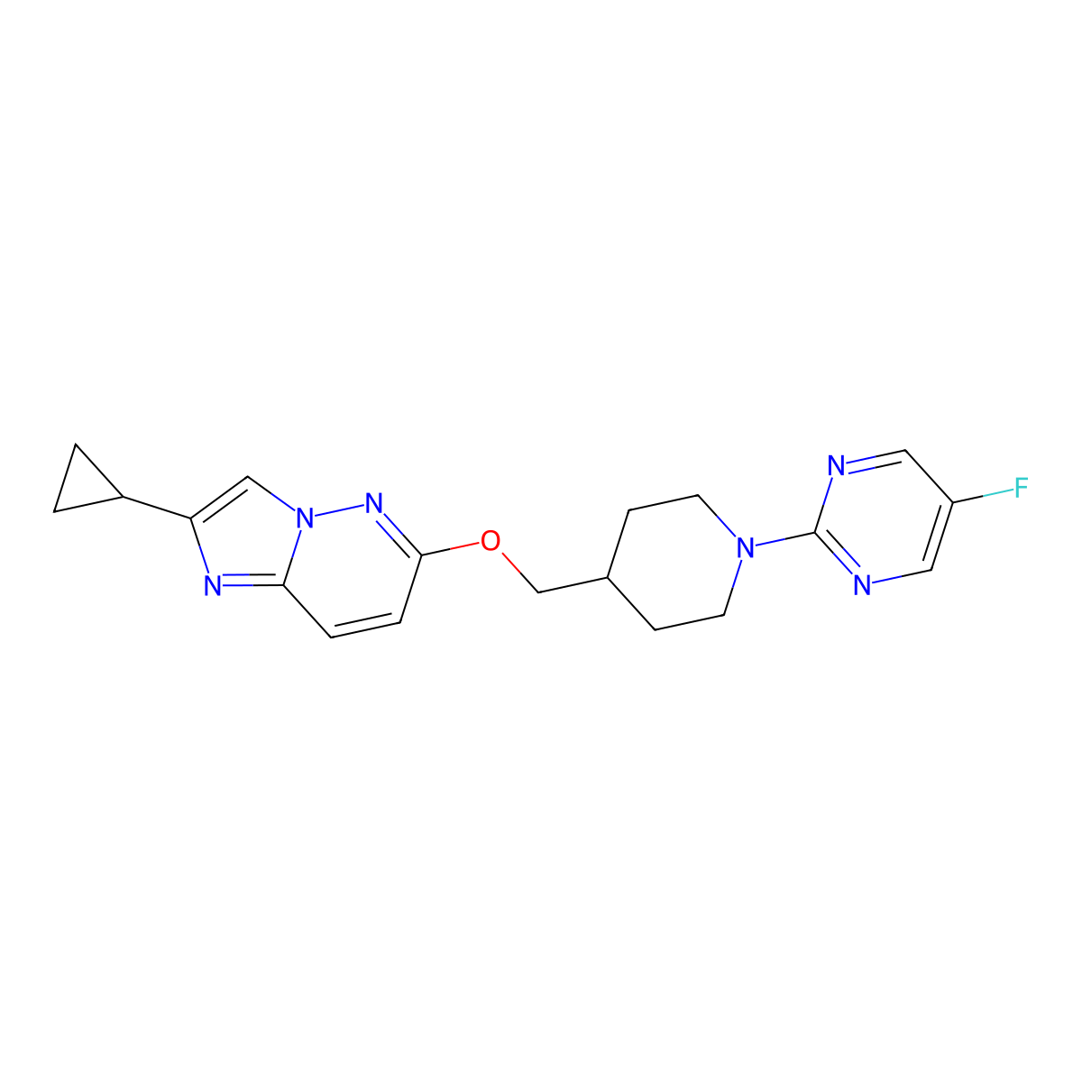 2-{4-[({2-Cyclopropylimidazo[1,2-b]pyridazin-6-yl}oxy)methyl]piperidin-1-yl}-5-fluoropyrimidine molecular structure, CAS 2549015-29-2