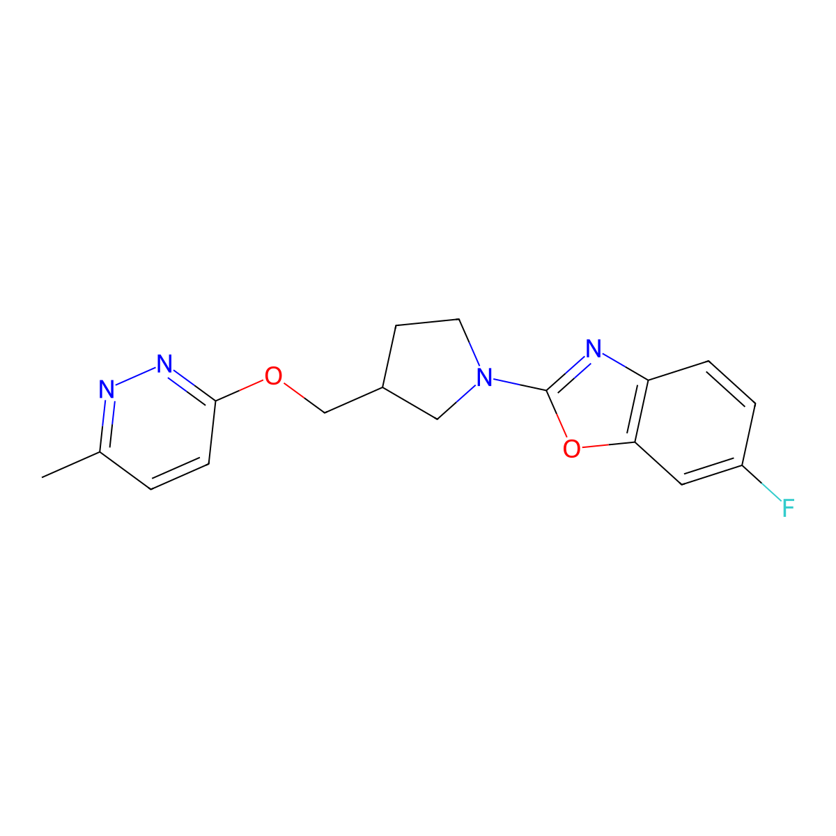 6-Fluoro-2-(3-{[(6-methylpyridazin-3-yl)oxy]methyl}pyrrolidin-1-yl)-1,3-benzoxazole molecular structure, CAS 2549015-40-7