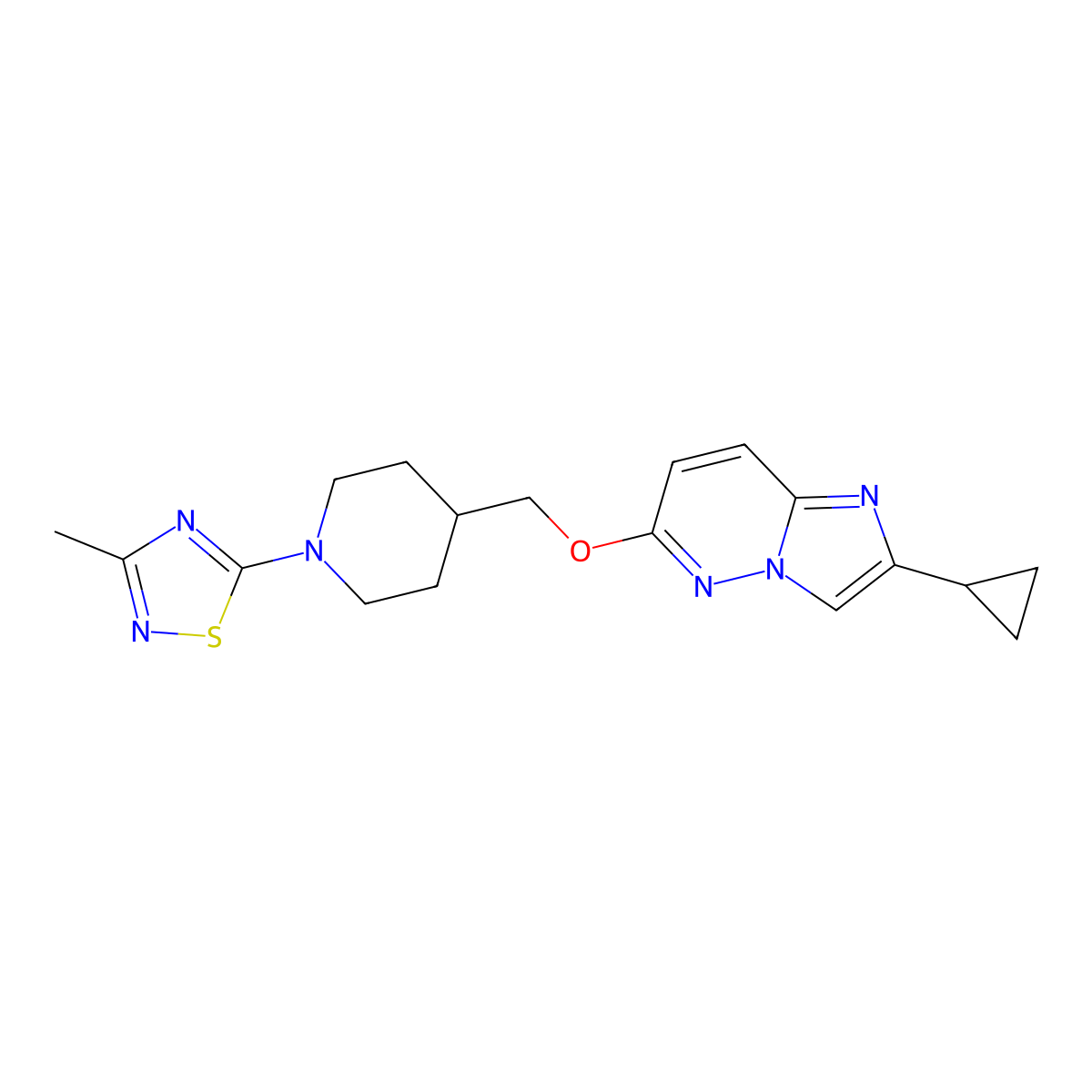 4-[({2-Cyclopropylimidazo[1,2-b]pyridazin-6-yl}oxy)methyl]-1-(3-methyl-1,2,4-thiadiazol-5-yl)piperidine molecular structure, CAS 2549015-46-3