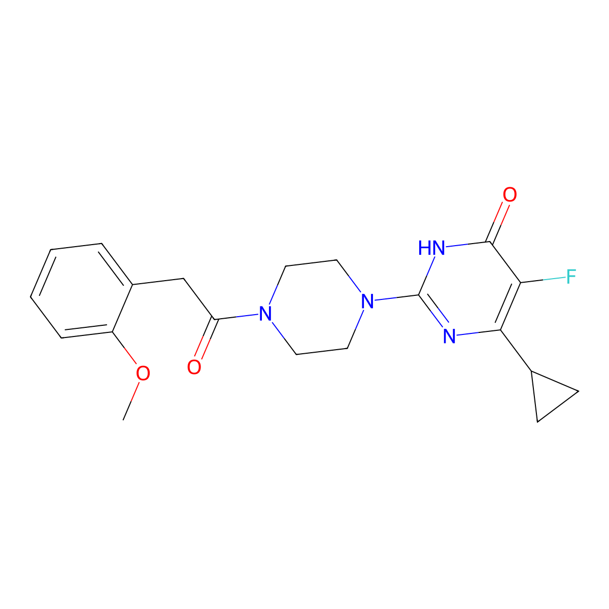 6-Cyclopropyl-5-fluoro-2-{4-[2-(2-methoxyphenyl)acetyl]piperazin-1-yl}-3,4-dihydropyrimidin-4-one molecular structure, CAS 2549015-47-4