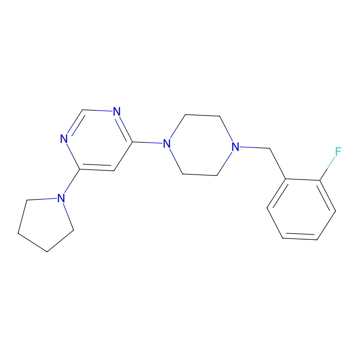 4-{4-[(2-Fluorophenyl)methyl]piperazin-1-yl}-6-(pyrrolidin-1-yl)pyrimidine molecular structure, CAS 2549015-48-5