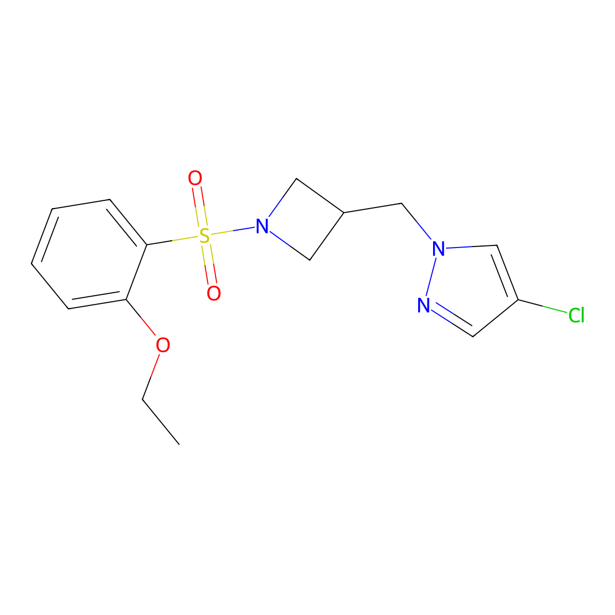 4-chloro-1-{[1-(2-ethoxybenzenesulfonyl)azetidin-3-yl]methyl}-1H-pyrazole molecular structure, CAS 2549015-57-6