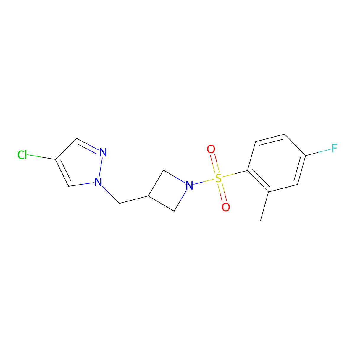 4-chloro-1-{[1-(4-fluoro-2-methylbenzenesulfonyl)azetidin-3-yl]methyl}-1H-pyrazole molecular structure, CAS 2549015-61-2