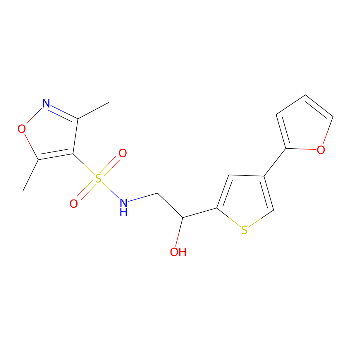 N-{2-[4-(furan-2-yl)thiophen-2-yl]-2-hydroxyethyl}-3,5-dimethyl-1,2-oxazole-4-sulfonamide molecular structure, CAS 2549015-64-5