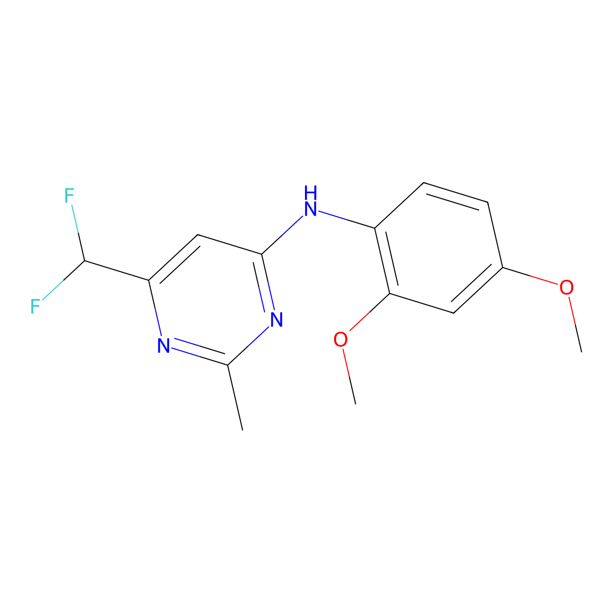 6-(difluoromethyl)-N-(2,4-dimethoxyphenyl)-2-methylpyrimidin-4-amine molecular structure, CAS 2549015-65-6