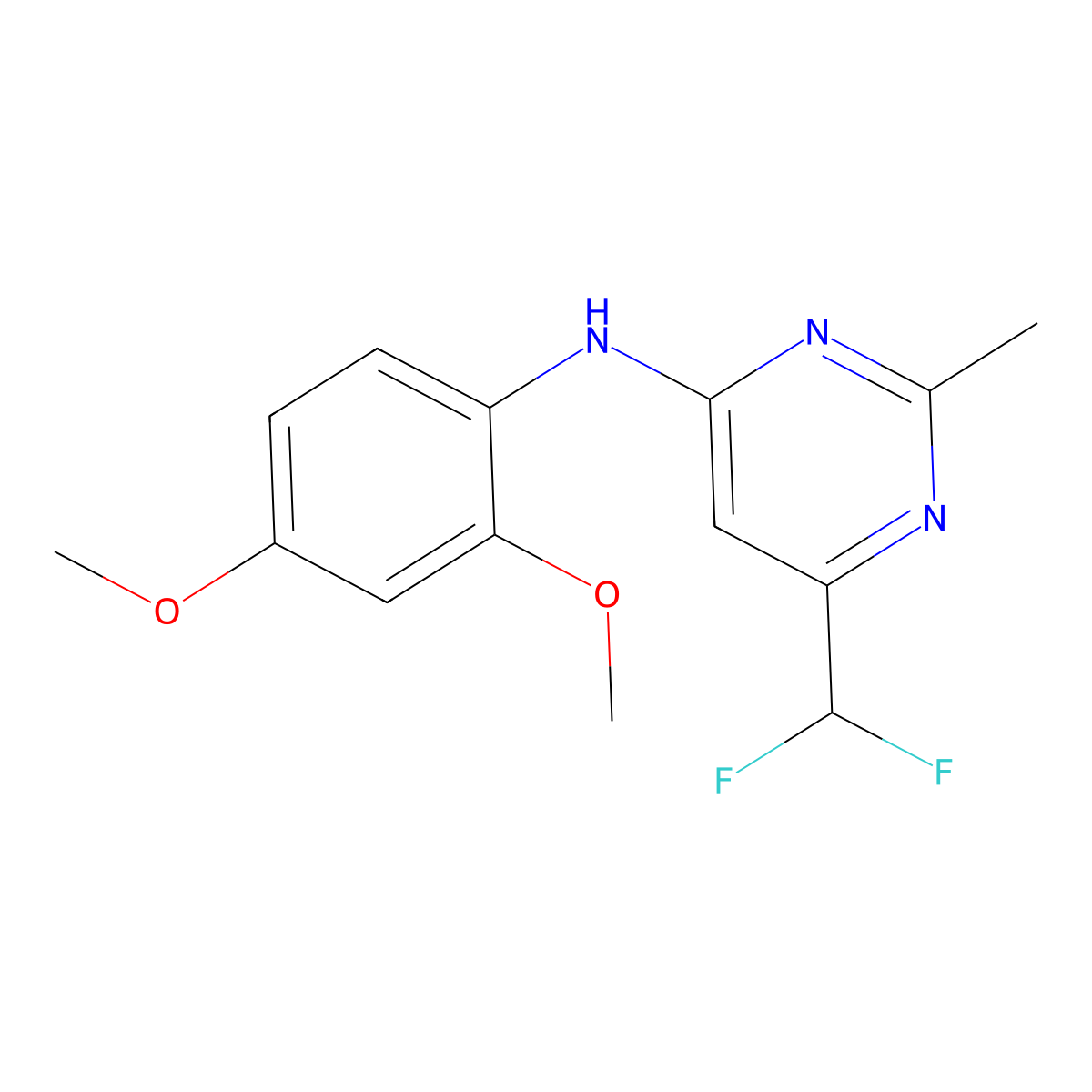 6-(difluoromethyl)-N-(2,4-dimethoxyphenyl)-2-methylpyrimidin-4-amine molecular structure, CAS 2549015-65-6