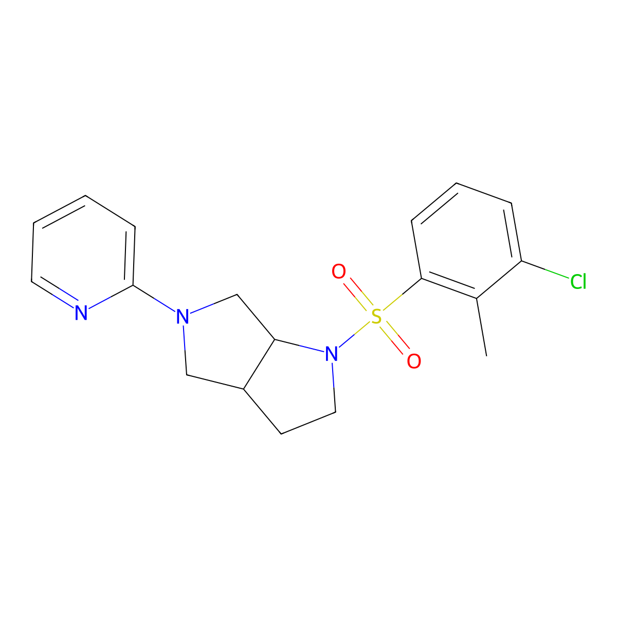 2-[1-(3-Chloro-2-methylbenzenesulfonyl)-octahydropyrrolo[2,3-c]pyrrol-5-yl]pyridine molecular structure, CAS 2549015-66-7