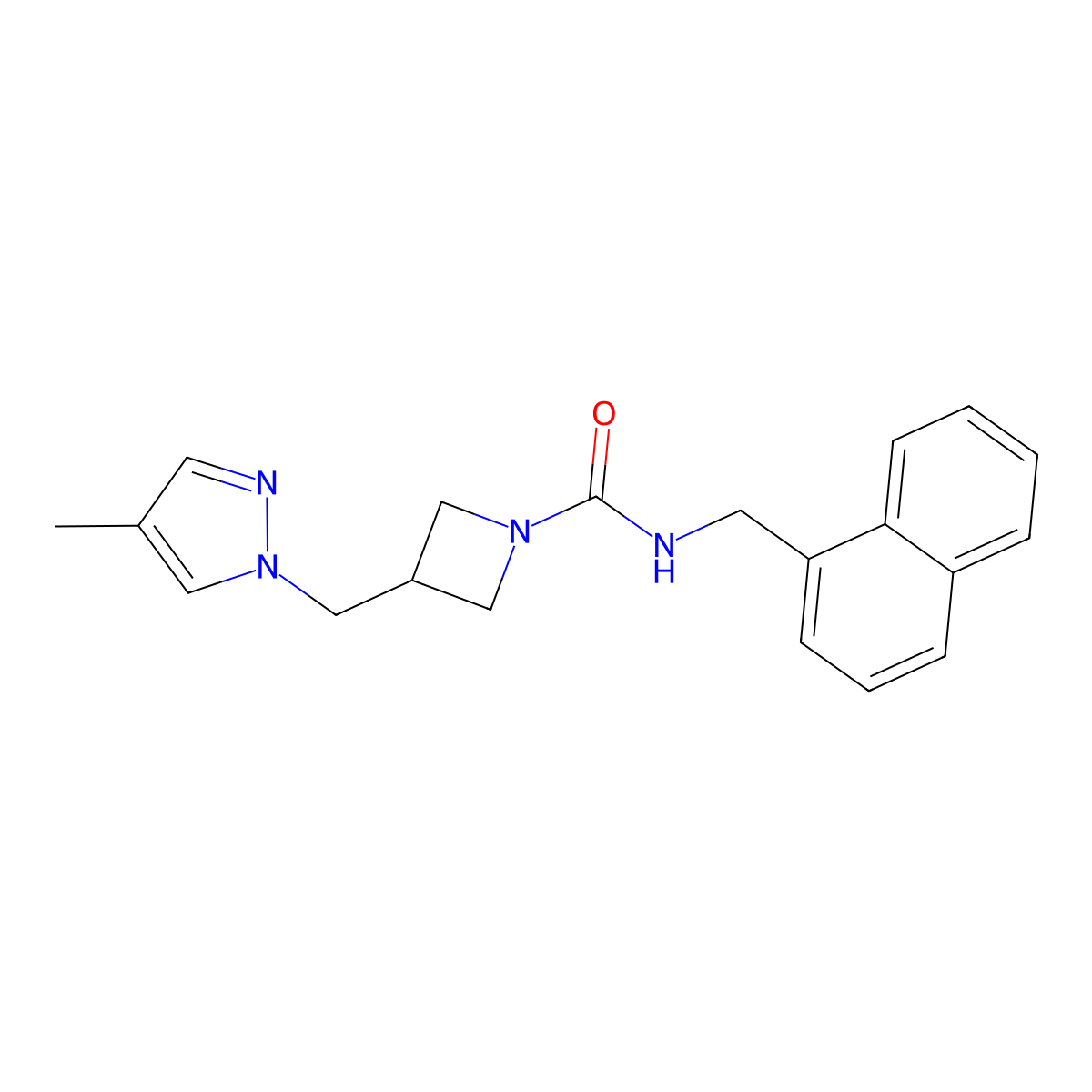 3-[(4-methyl-1H-pyrazol-1-yl)methyl]-N-[(naphthalen-1-yl)methyl]azetidine-1-carboxamide molecular structure, CAS 2549015-67-8