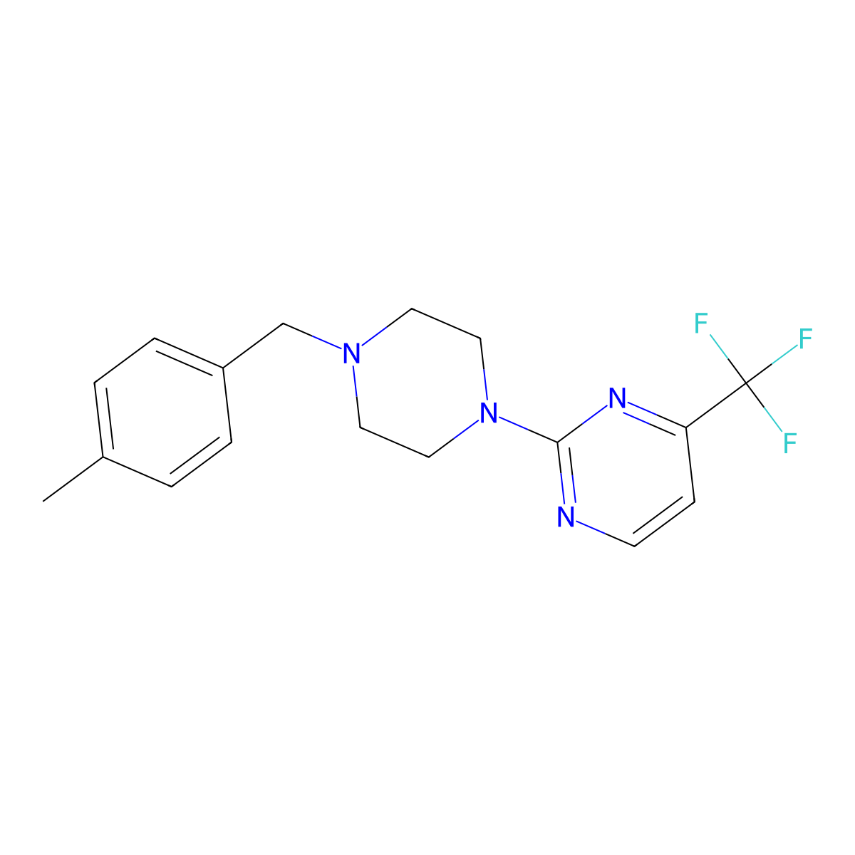 2-{4-[(4-Methylphenyl)methyl]piperazin-1-yl}-4-(trifluoromethyl)pyrimidine molecular structure, CAS 2549015-73-6