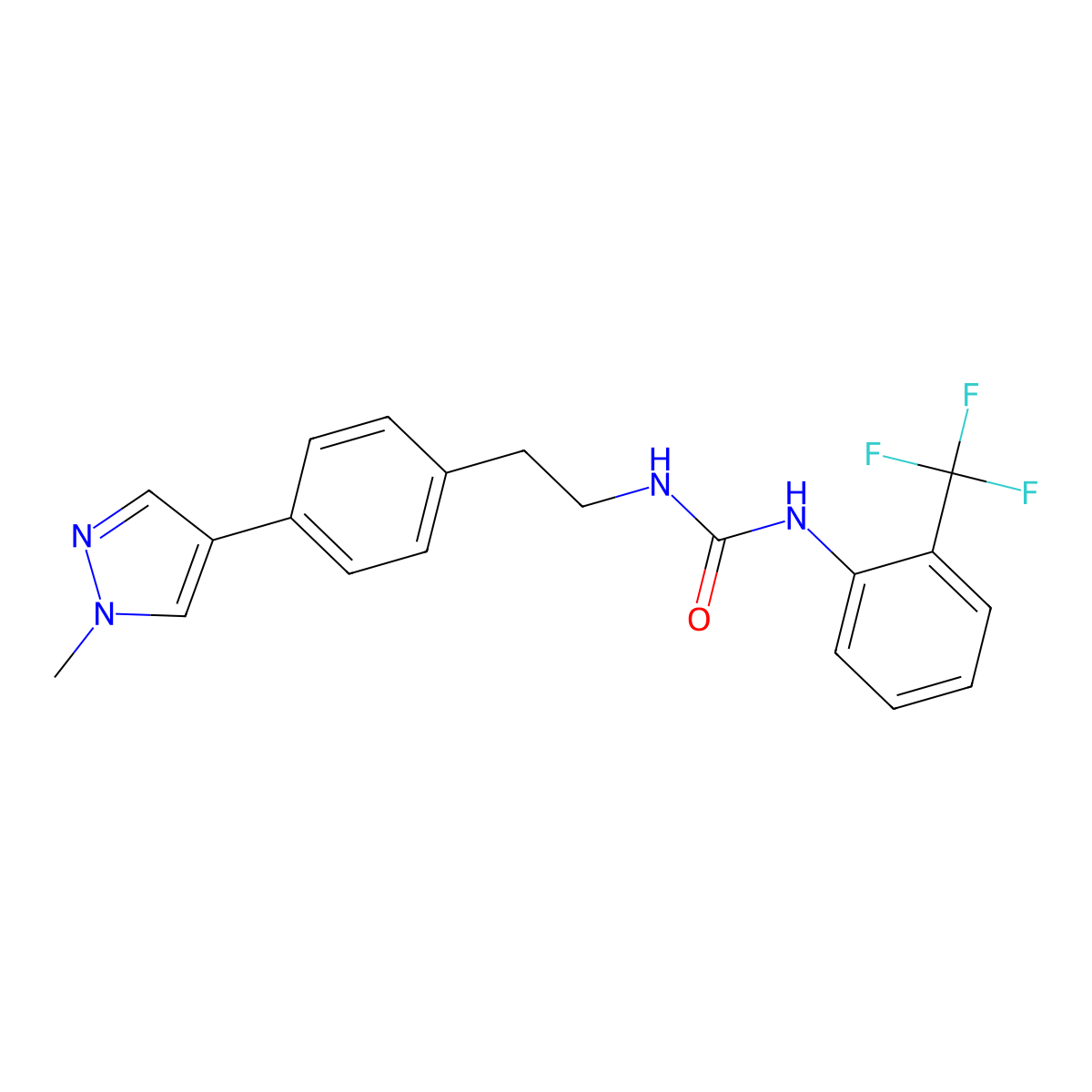 1-{2-[4-(1-methyl-1H-pyrazol-4-yl)phenyl]ethyl}-3-[2-(trifluoromethyl)phenyl]urea molecular structure, CAS 2549015-76-9