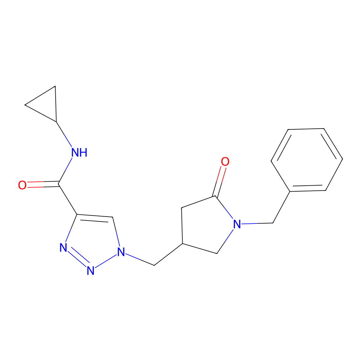 1-[(1-benzyl-5-oxopyrrolidin-3-yl)methyl]-N-cyclopropyl-1H-1,2,3-triazole-4-carboxamide molecular structure, CAS 2549015-77-0