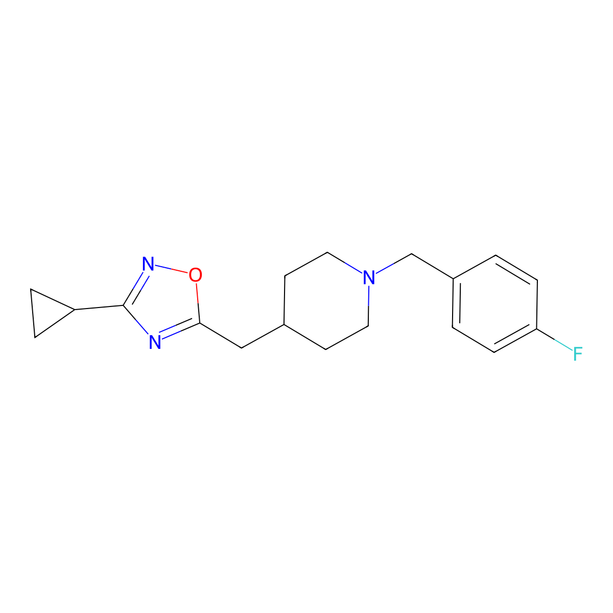 4-[(3-Cyclopropyl-1,2,4-oxadiazol-5-yl)methyl]-1-[(4-fluorophenyl)methyl]piperidine molecular structure, CAS 2549015-78-1