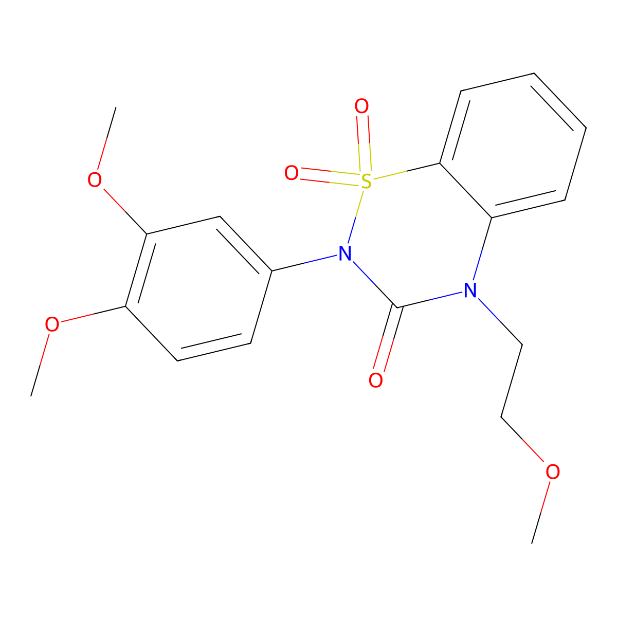 2-(3,4-Dimethoxyphenyl)-4-(2-methoxyethyl)-1,1-dioxo-1lambda6,2,4-benzothiadiazin-3-one molecular structure, CAS 2549015-87-2