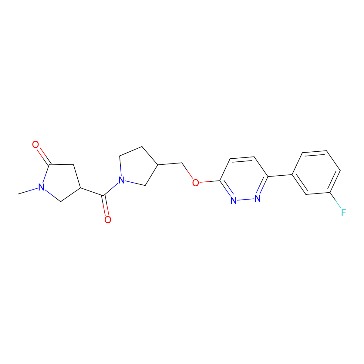 4-[3-({[6-(3-Fluorophenyl)pyridazin-3-yl]oxy}methyl)pyrrolidine-1-carbonyl]-1-methylpyrrolidin-2-one molecular structure, CAS 2549015-89-4