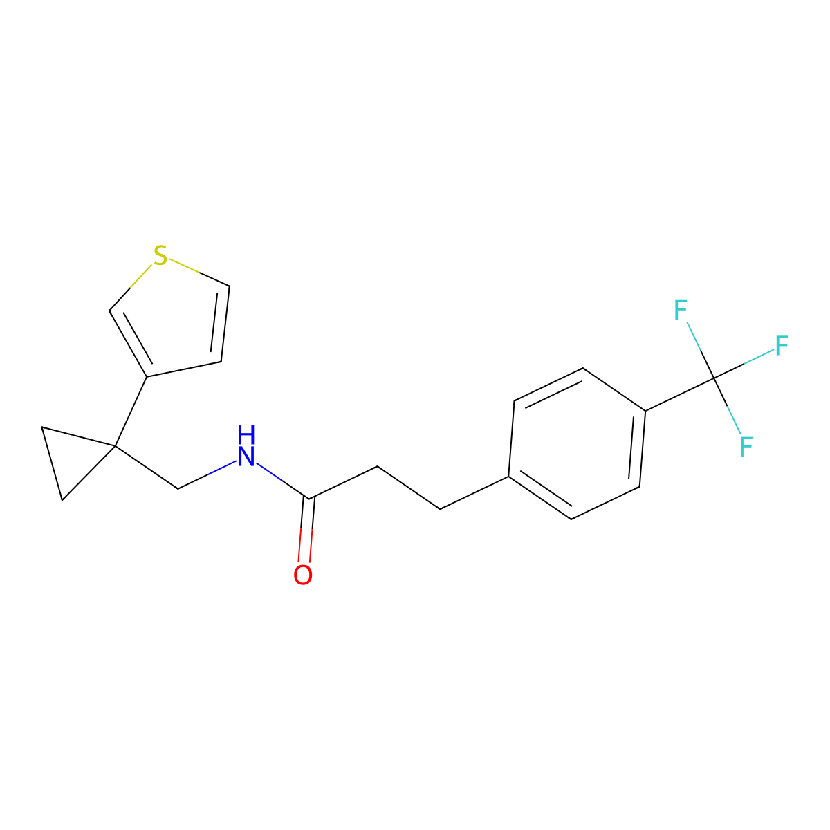 N-{[1-(thiophen-3-yl)cyclopropyl]methyl}-3-[4-(trifluoromethyl)phenyl]propanamide molecular structure, CAS 2549015-91-8
