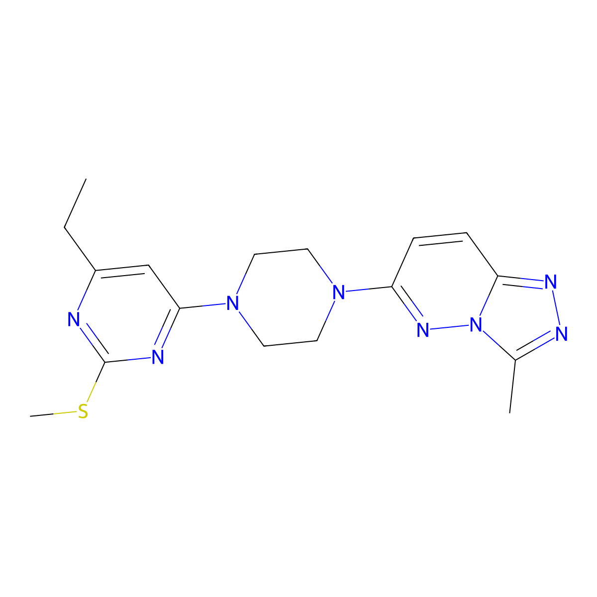 4-Ethyl-6-(4-{3-methyl-[1,2,4]triazolo[4,3-b]pyridazin-6-yl}piperazin-1-yl)-2-(methylsulfanyl)pyrimidine molecular structure, CAS 2549015-94-1