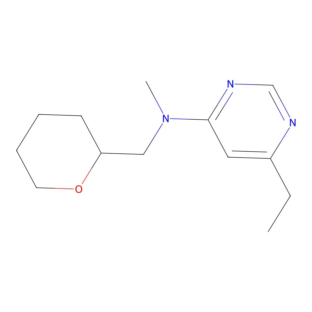 6-ethyl-N-methyl-N-[(oxan-2-yl)methyl]pyrimidin-4-amine molecular structure, CAS 2549015-96-3