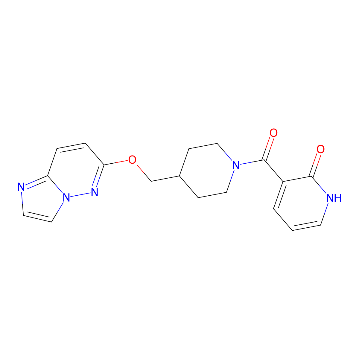3-[4-({Imidazo[1,2-b]pyridazin-6-yloxy}methyl)piperidine-1-carbonyl]-1,2-dihydropyridin-2-one molecular structure, CAS 2549015-97-4