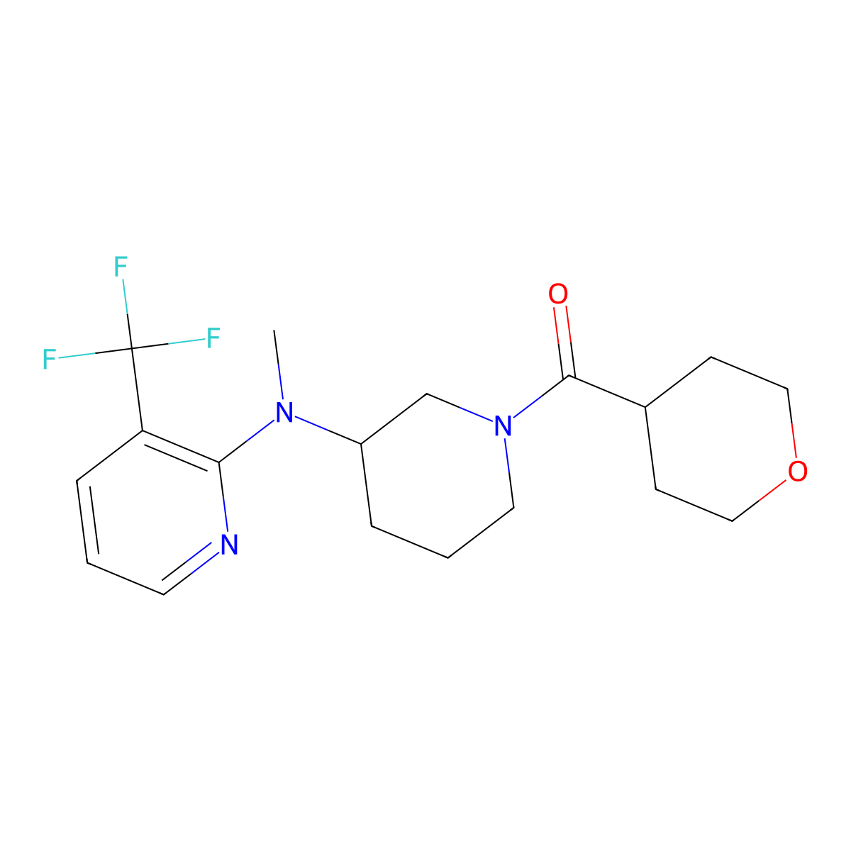N-methyl-N-[1-(oxane-4-carbonyl)piperidin-3-yl]-3-(trifluoromethyl)pyridin-2-amine molecular structure, CAS 2549016-01-3
