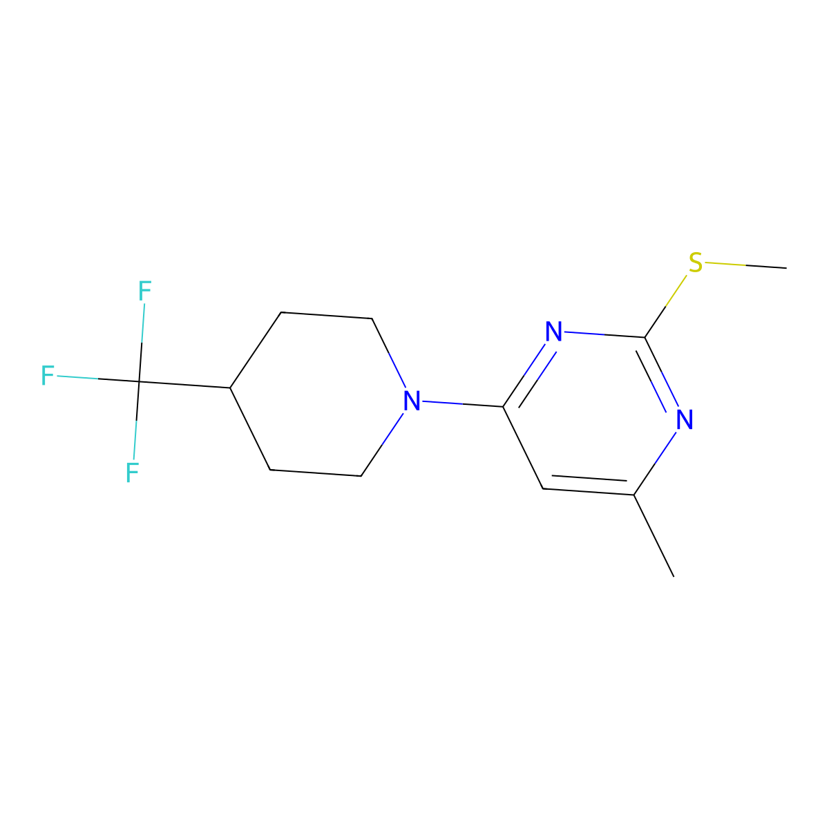 4-Methyl-2-(methylsulfanyl)-6-[4-(trifluoromethyl)piperidin-1-yl]pyrimidine molecular structure, CAS 2549016-02-4