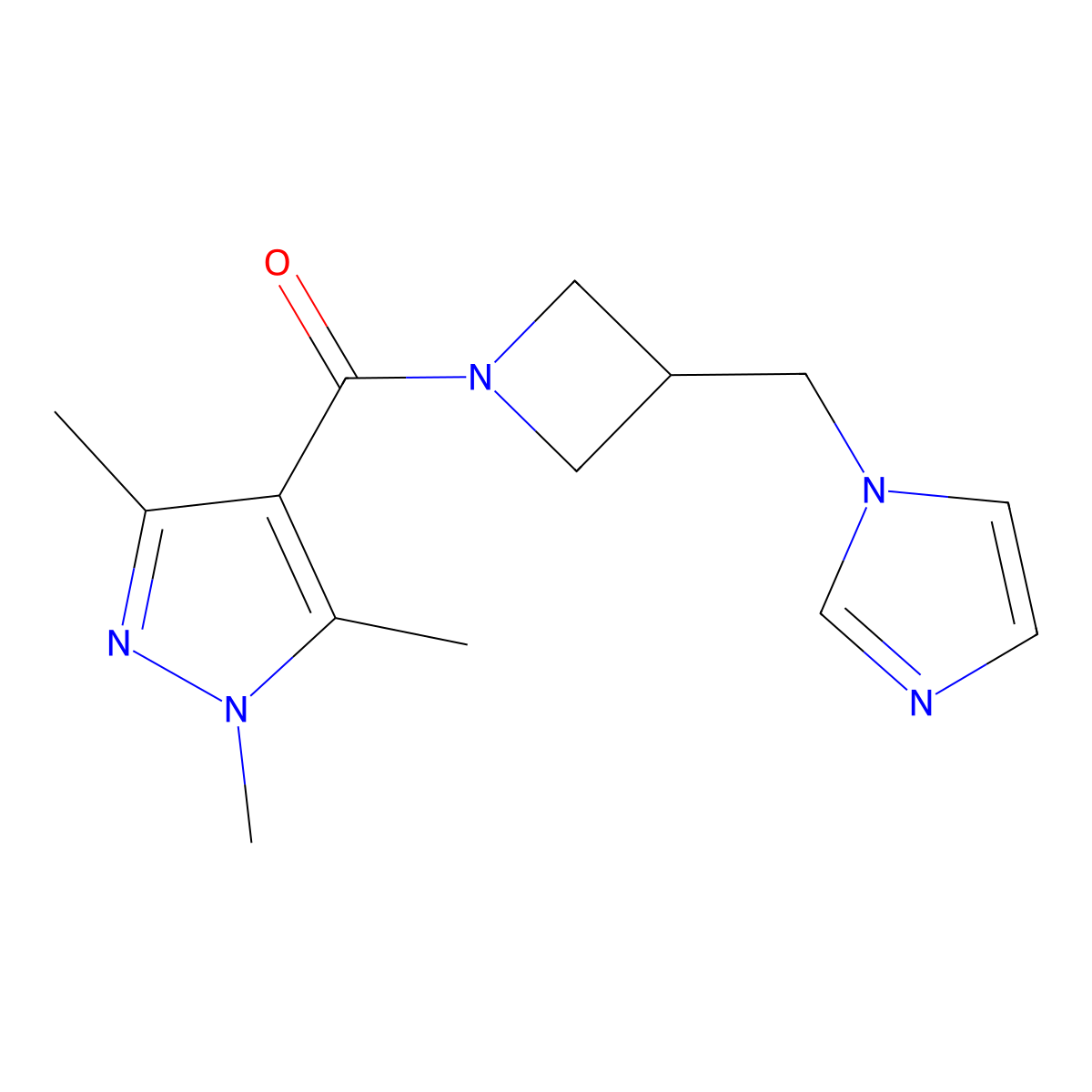 4-{3-[(1H-imidazol-1-yl)methyl]azetidine-1-carbonyl}-1,3,5-trimethyl-1H-pyrazole molecular structure, CAS 2549016-04-6