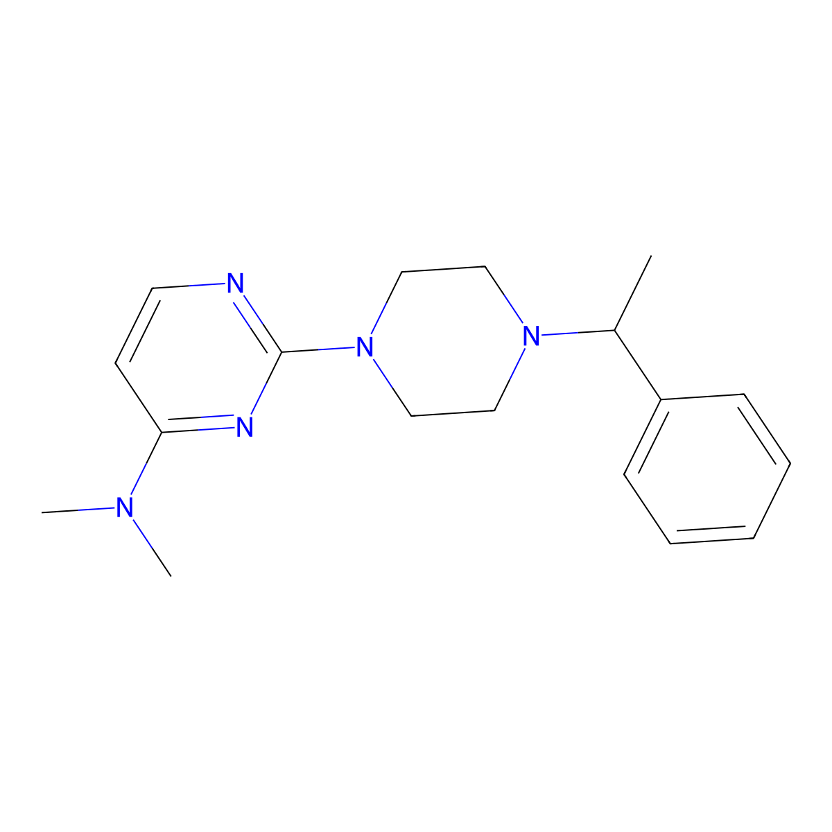 N,N-dimethyl-2-[4-(1-phenylethyl)piperazin-1-yl]pyrimidin-4-amine molecular structure, CAS 2549016-05-7