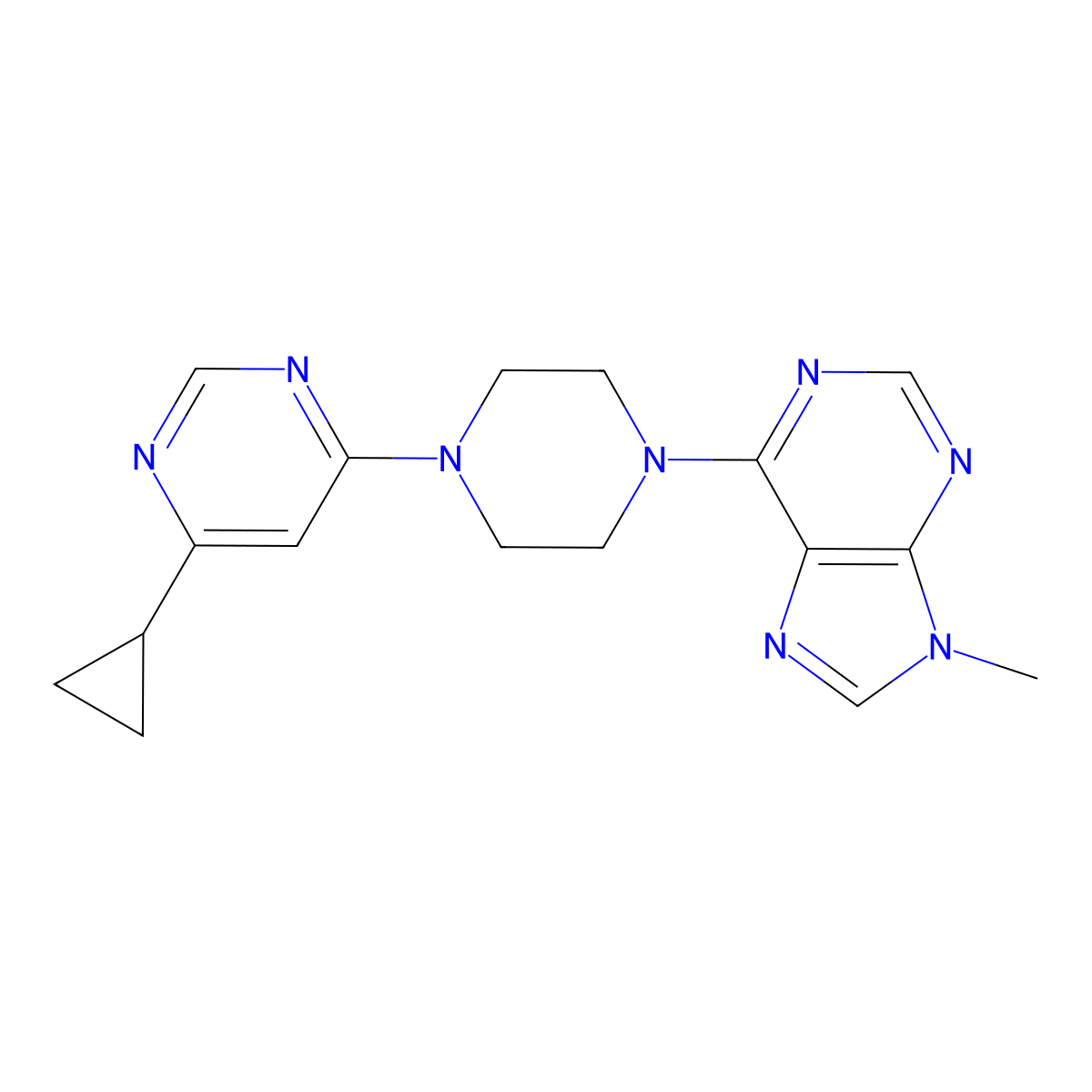 6-[4-(6-cyclopropylpyrimidin-4-yl)piperazin-1-yl]-9-methyl-9H-purine molecular structure, CAS 2549016-06-8