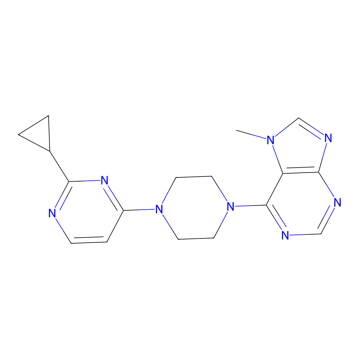 6-[4-(2-cyclopropylpyrimidin-4-yl)piperazin-1-yl]-7-methyl-7H-purine molecular structure, CAS 2549016-07-9