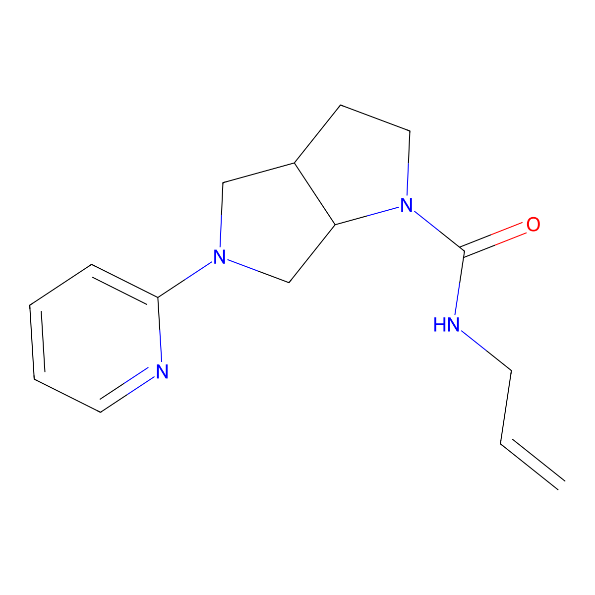 N-(prop-2-en-1-yl)-5-(pyridin-2-yl)-octahydropyrrolo[3,4-b]pyrrole-1-carboxamide molecular structure, CAS 2549016-08-0