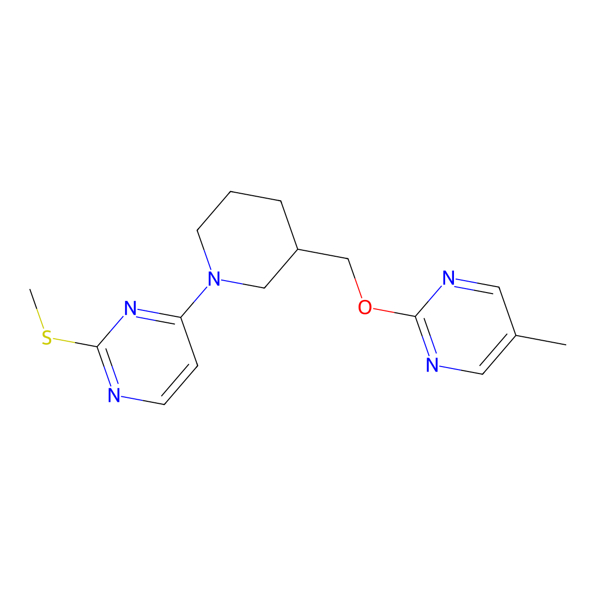 4-(3-{[(5-Methylpyrimidin-2-yl)oxy]methyl}piperidin-1-yl)-2-(methylsulfanyl)pyrimidine molecular structure, CAS 2549016-15-9