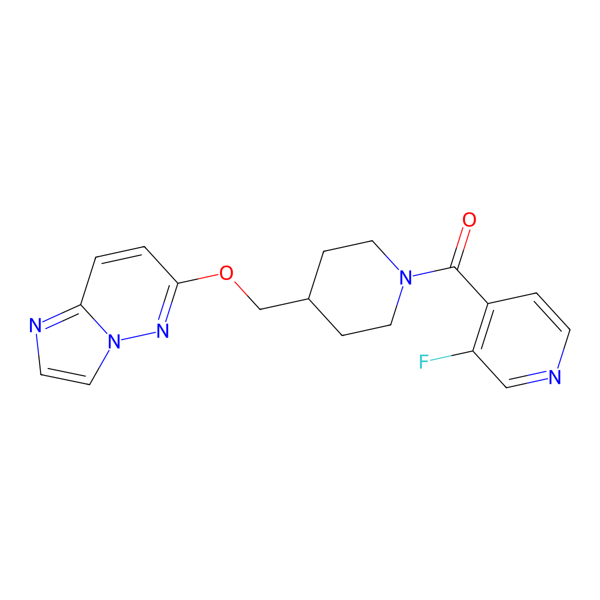 3-Fluoro-4-[4-({imidazo[1,2-b]pyridazin-6-yloxy}methyl)piperidine-1-carbonyl]pyridine molecular structure, CAS 2549016-18-2