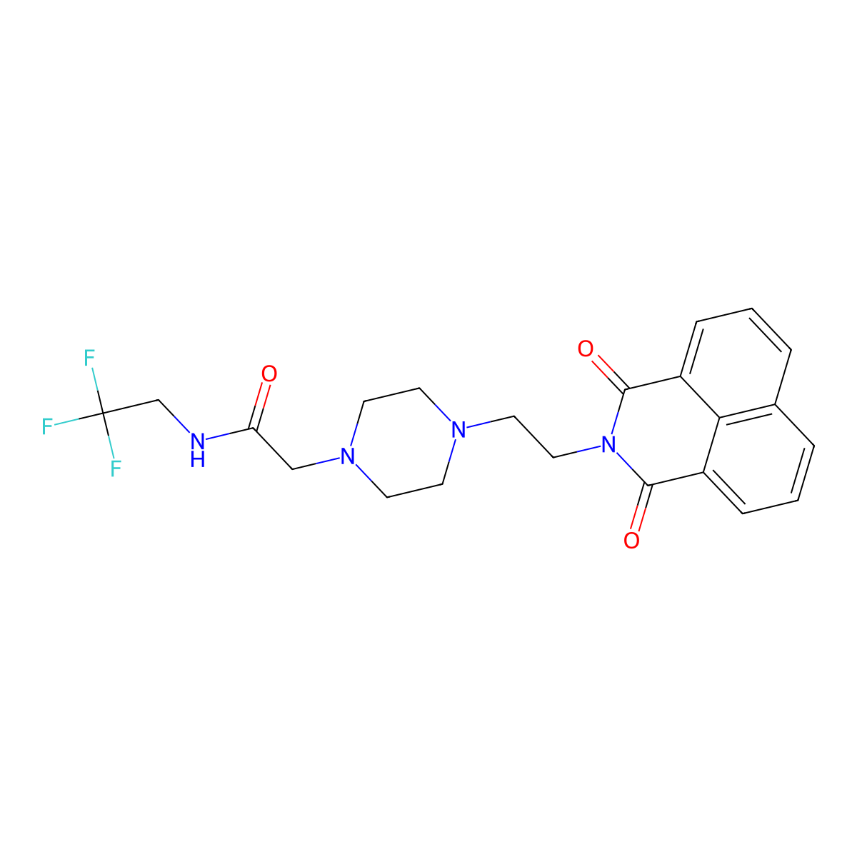 2-[4-(2-{2,4-dioxo-3-azatricyclo[7.3.1.0^{5,13}]trideca-1(13),5,7,9,11-pentaen-3-yl}ethyl)piperazin-1-yl]-N-(2,2,2-trifluoroethyl)acetamide molecular structure, CAS 2549016-26-2
